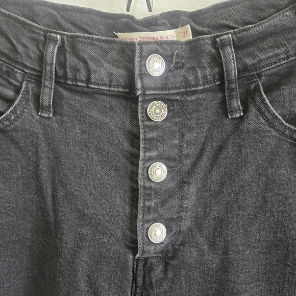 Levi's Mile High Cropped Wide Leg Jeans Black Wash High Rise Button Fly Size 31 - Picture 3 of 16